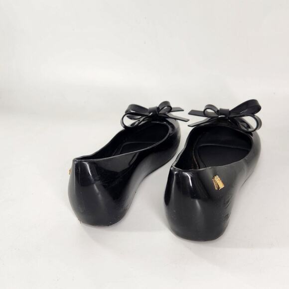 Melissa Ultra Girl Jelly Ballet Flats Size 13 Black Bow Front Classic Luxe - Picture 5 of 8